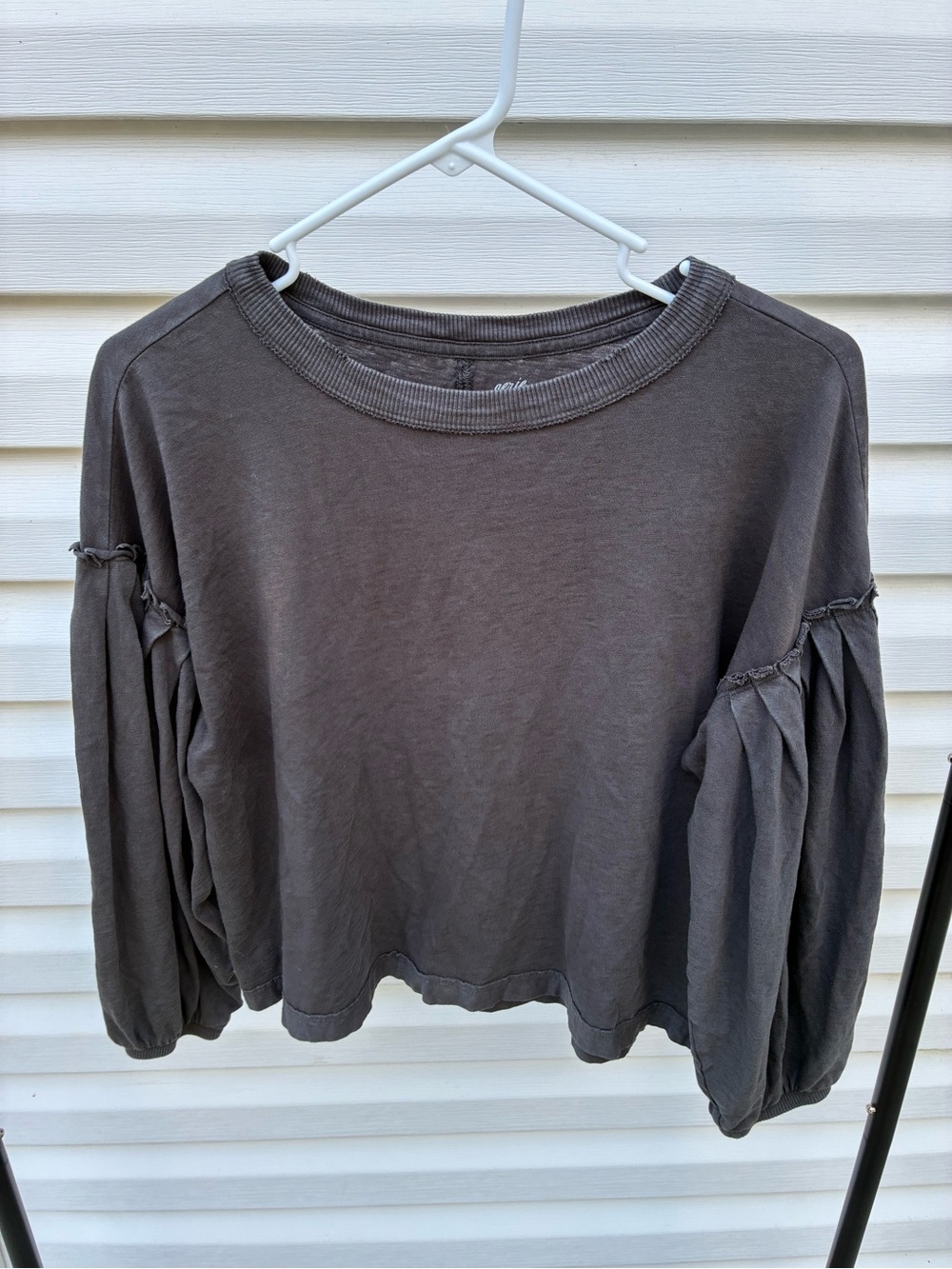 aerie Puff Sleeve Pullover Sweatshirt - Charcoal